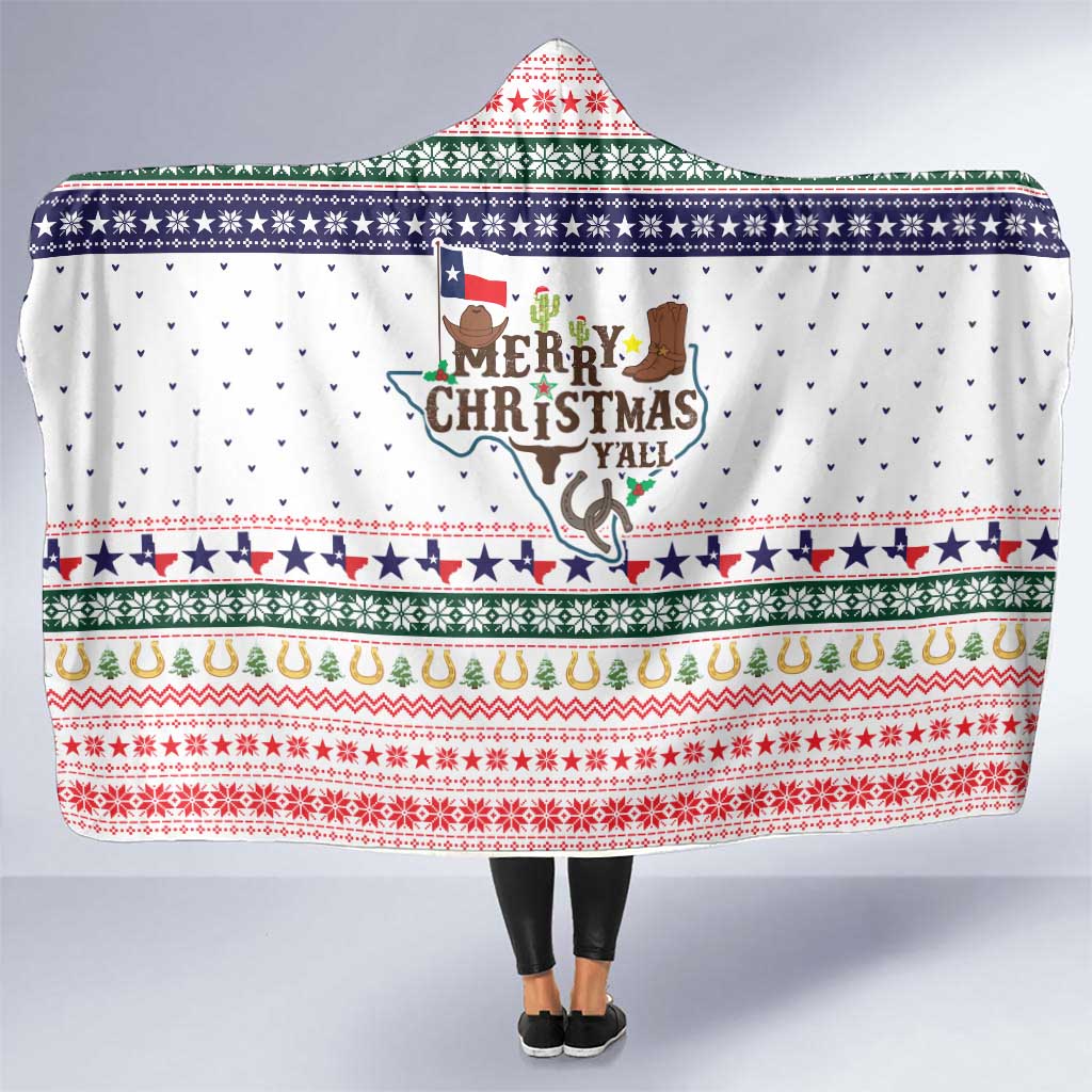 Merry Christmas Yall Texas Hooded Blanket Xmas Holiday Patterns - Wonder Print Shop