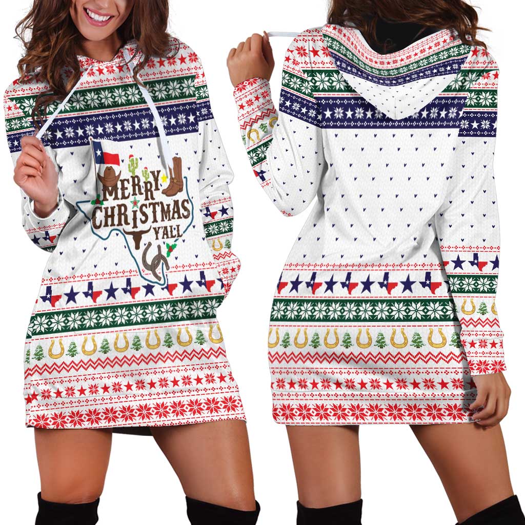 Merry Christmas Yall Texas Hoodie Dress Xmas Holiday Patterns - Wonder Print Shop