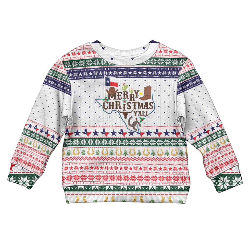 Merry Christmas Yall Texas Kid Ugly Christmas Sweater Xmas Holiday Patterns - Wonder Print Shop