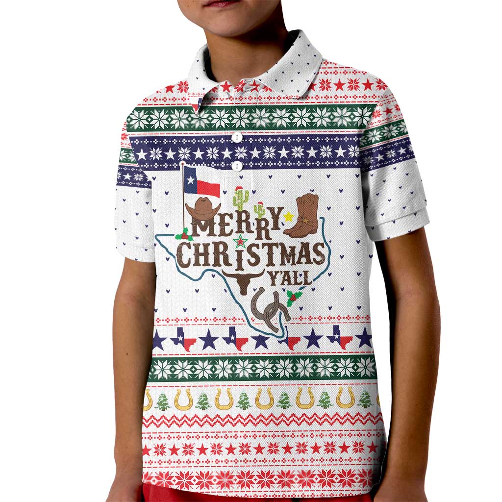 Merry Christmas Yall Texas Kid Polo Shirt Xmas Holiday Patterns - Wonder Print Shop