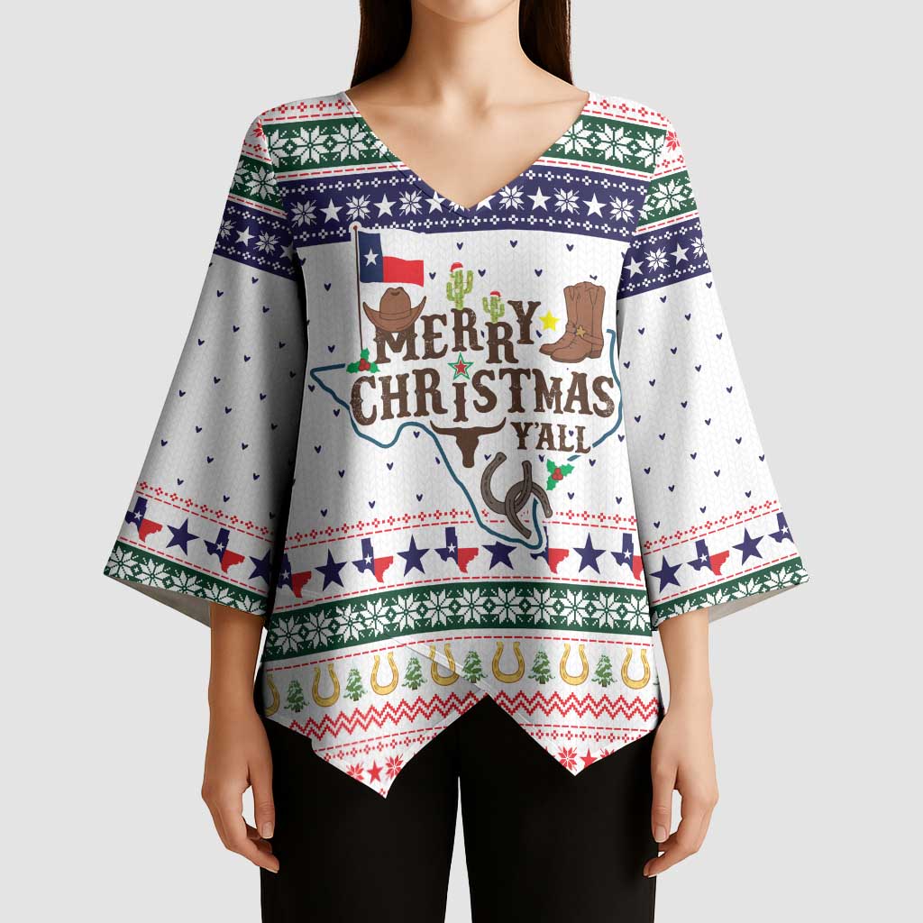 Merry Christmas Yall Texas Kimono Sleeve Blouse Xmas Holiday Patterns - Wonder Print Shop