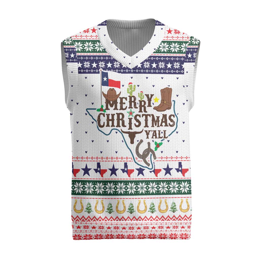 Merry Christmas Yall Texas Christmas Knitted V-Neck Vest Xmas Holiday Patterns - Wonder Print Shop