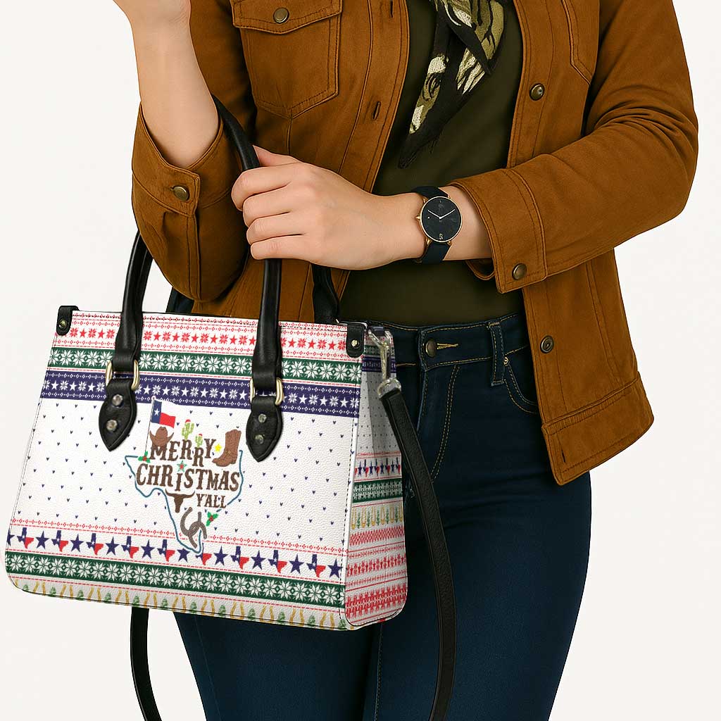Merry Christmas Yall Texas Leather Bag Xmas Holiday Patterns - Wonder Print Shop