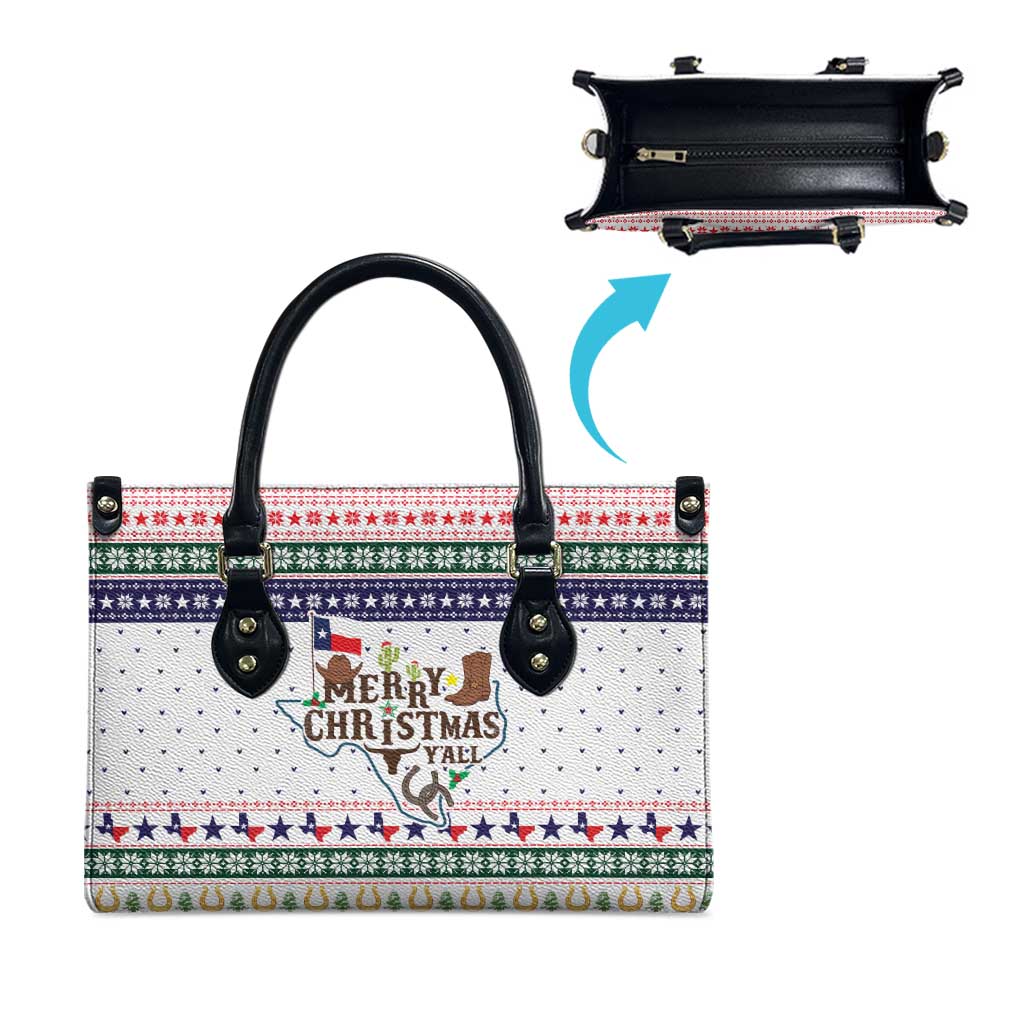 Merry Christmas Yall Texas Leather Bag Xmas Holiday Patterns - Wonder Print Shop