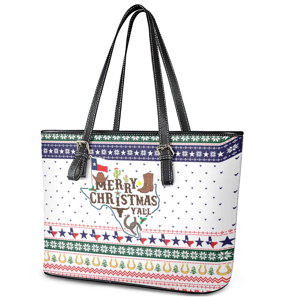 Merry Christmas Yall Texas Leather Tote Bag Xmas Holiday Patterns - Wonder Print Shop