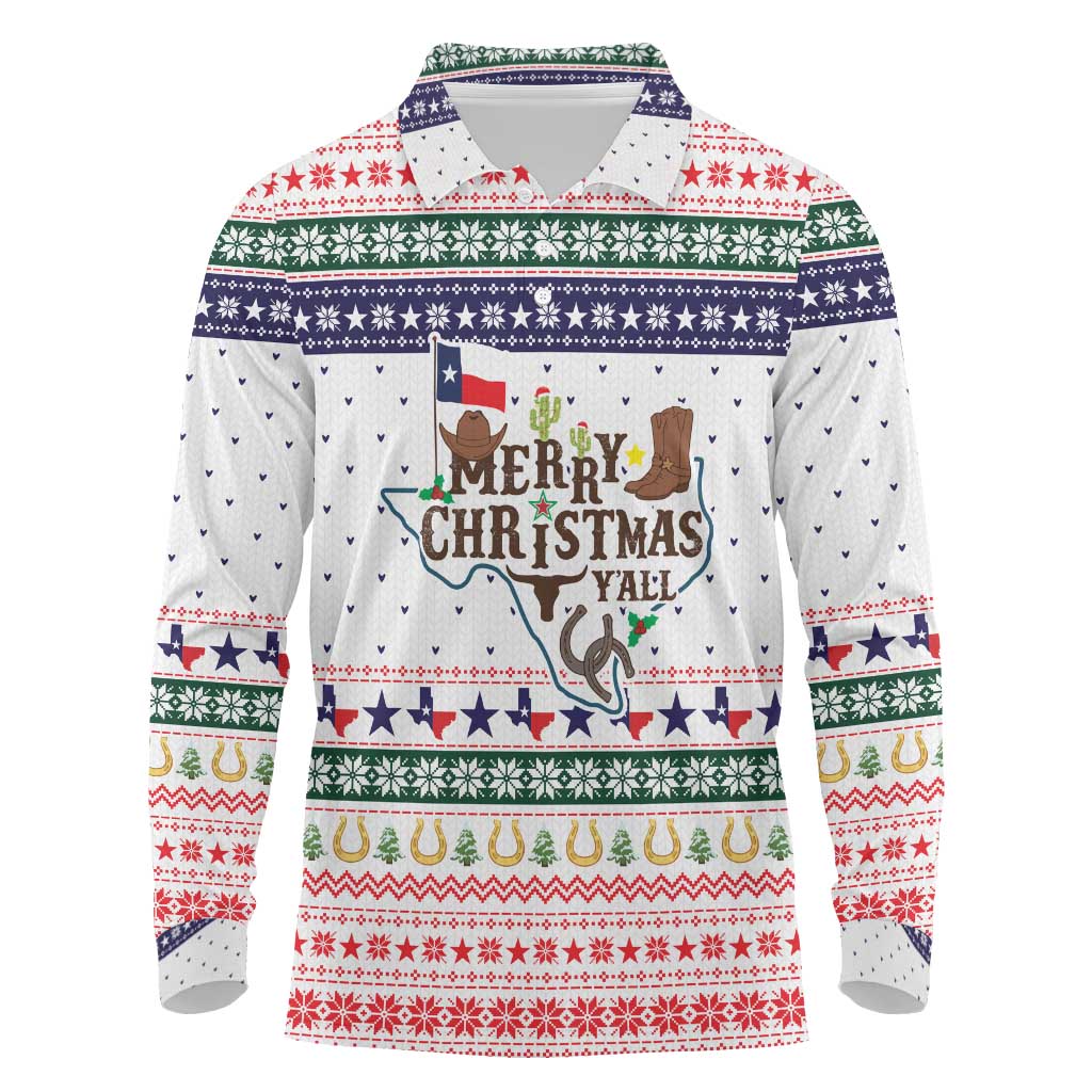 Merry Christmas Yall Texas Long Sleeve Polo Shirt Xmas Holiday Patterns - Wonder Print Shop