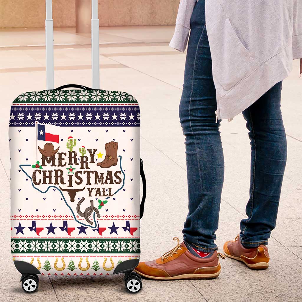 Merry Christmas Yall Texas Luggage Cover Xmas Holiday Patterns - Wonder Print Shop
