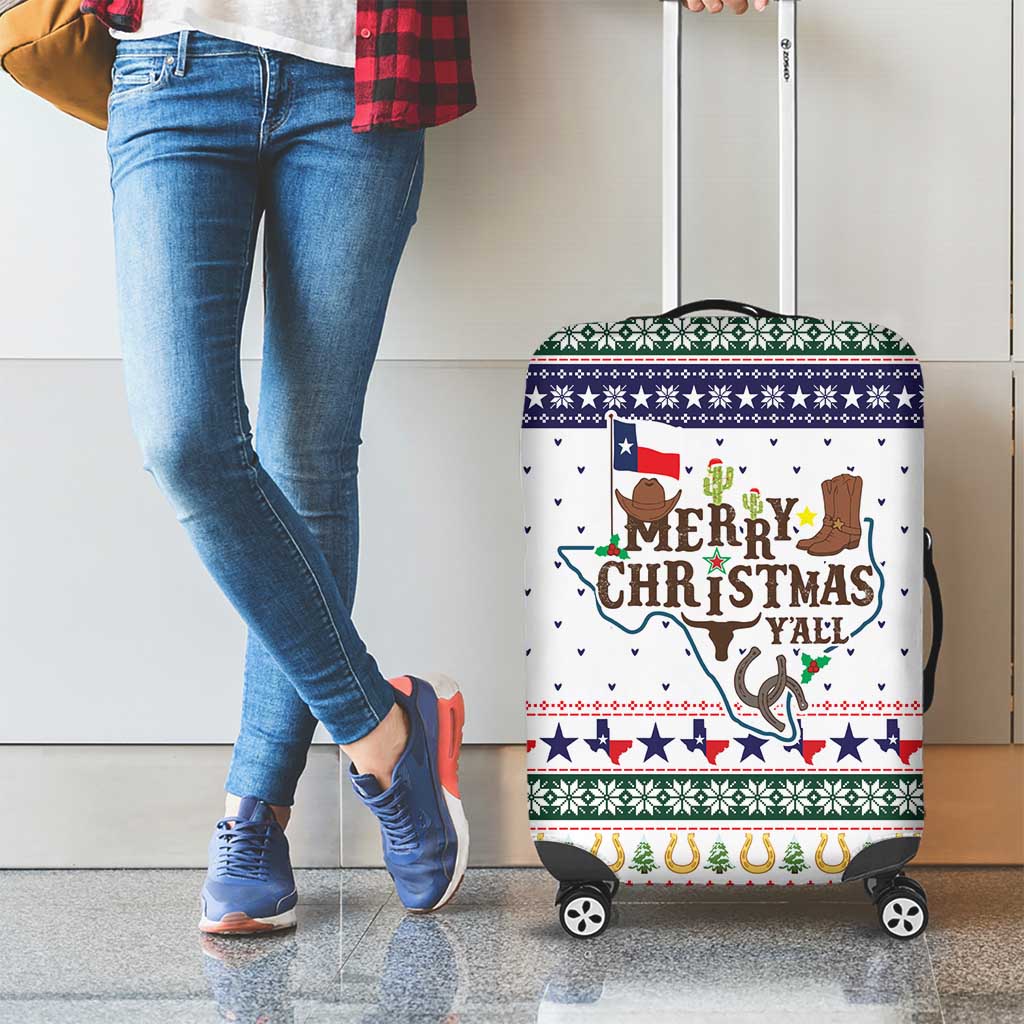 Merry Christmas Yall Texas Luggage Cover Xmas Holiday Patterns - Wonder Print Shop
