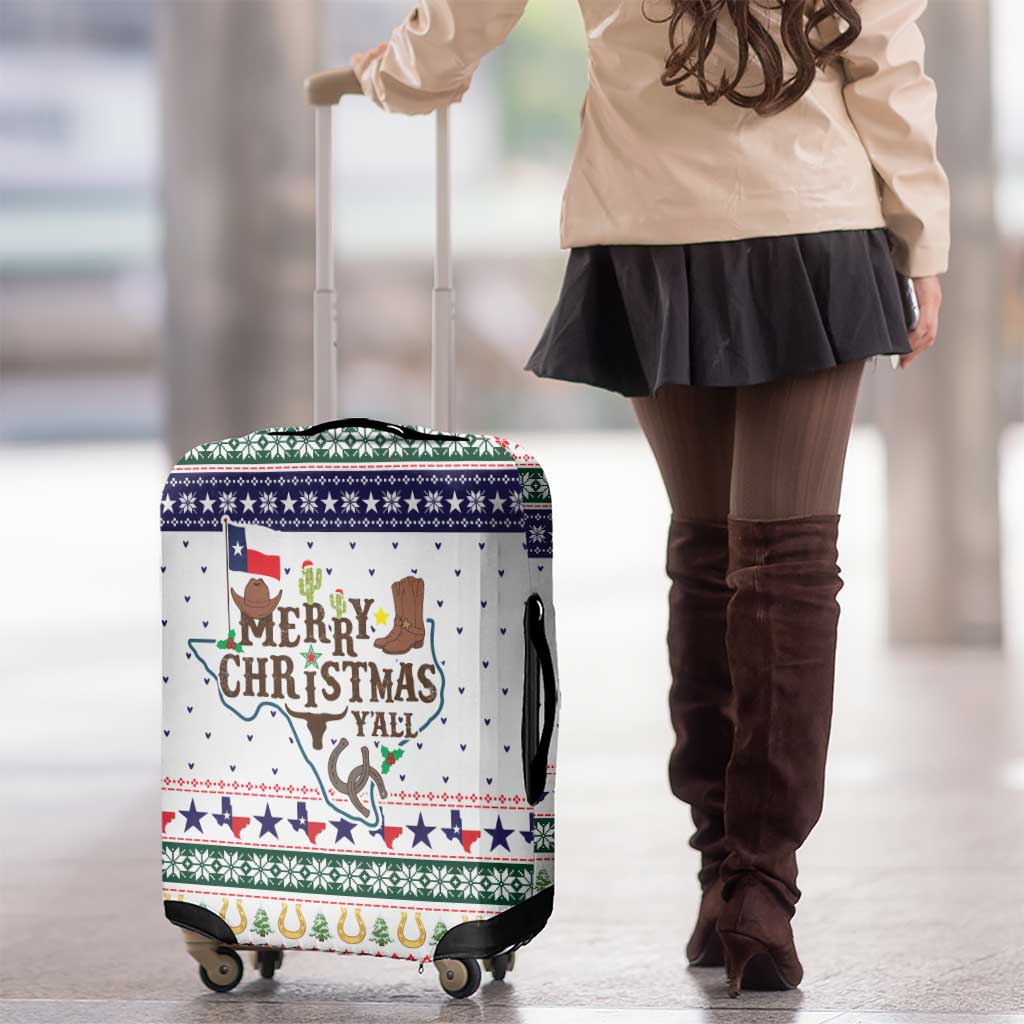 Merry Christmas Yall Texas Luggage Cover Xmas Holiday Patterns - Wonder Print Shop