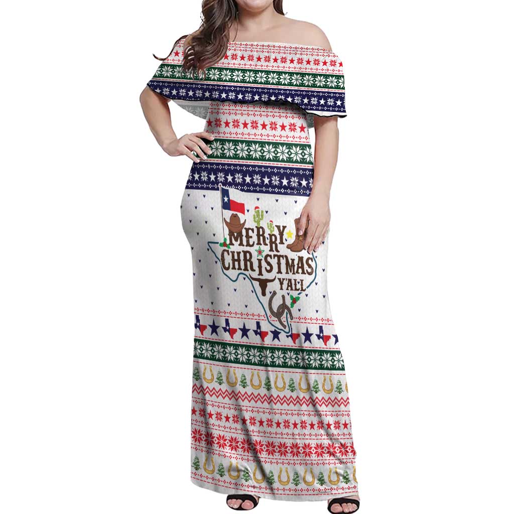 Merry Christmas Yall Texas Off Shoulder Maxi Dress Xmas Holiday Patterns - Wonder Print Shop