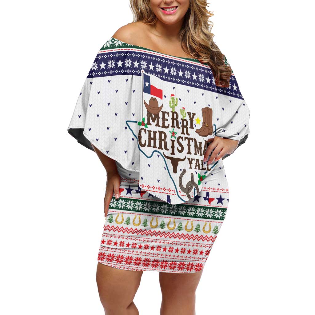 Merry Christmas Yall Texas Off Shoulder Short Dress Xmas Holiday Patterns - Wonder Print Shop