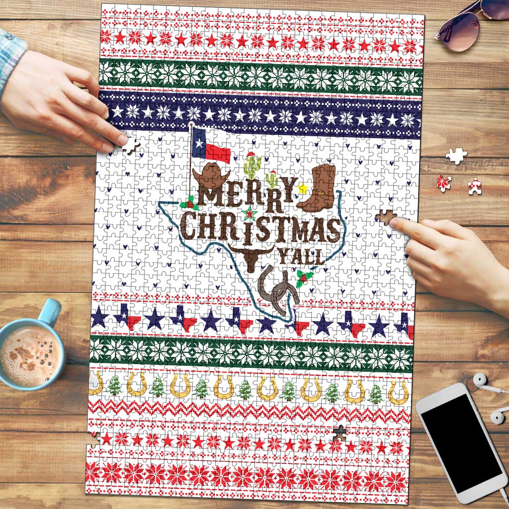 Merry Christmas Yall Texas Puzzle Xmas Holiday Patterns - Wonder Print Shop