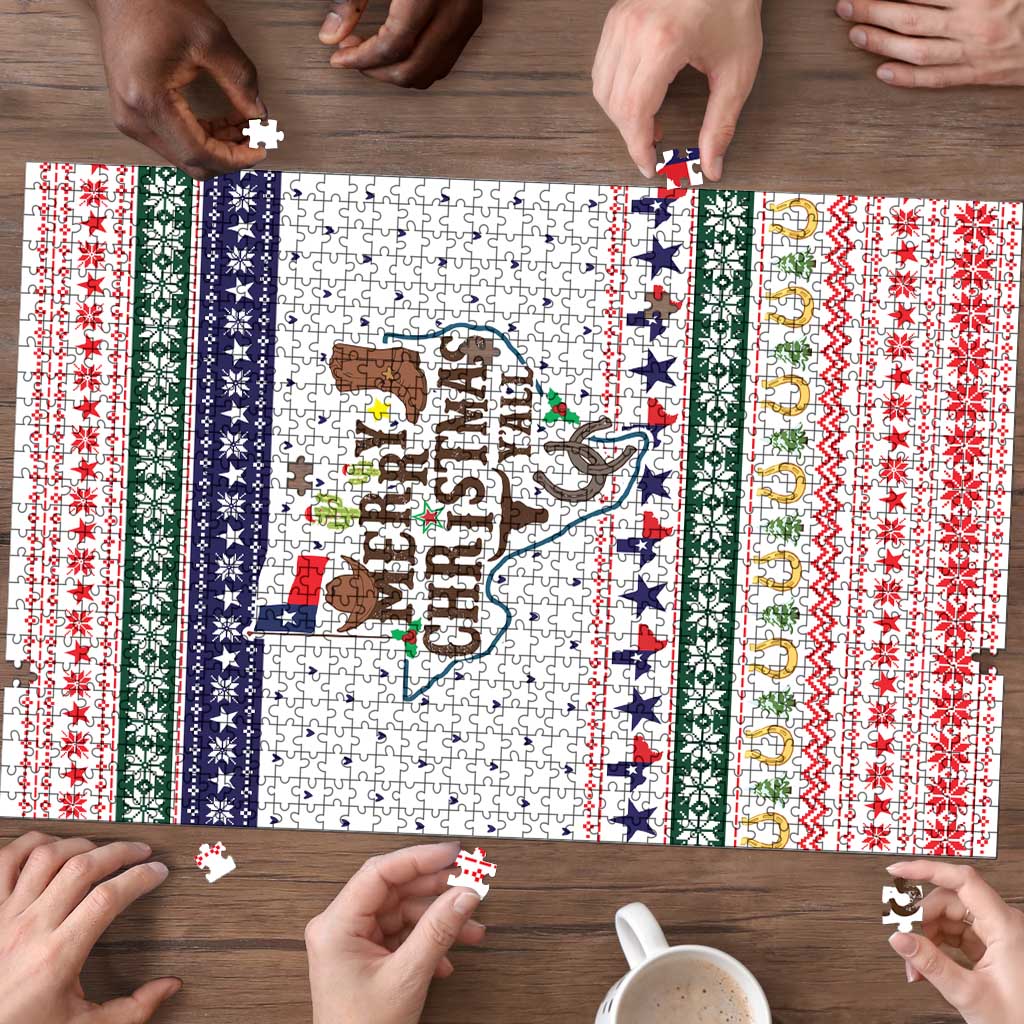 Merry Christmas Yall Texas Puzzle Xmas Holiday Patterns - Wonder Print Shop
