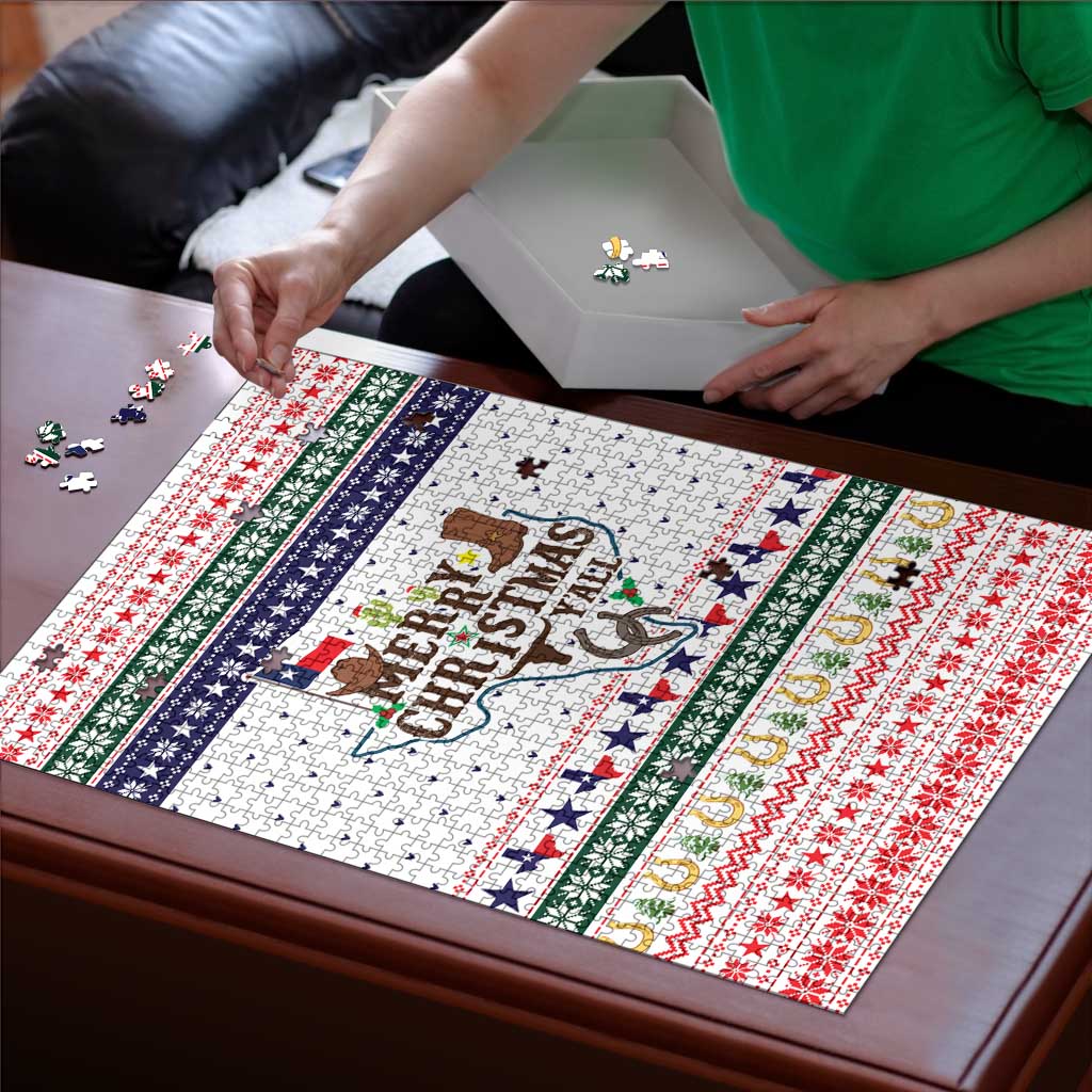 Merry Christmas Yall Texas Puzzle Xmas Holiday Patterns - Wonder Print Shop