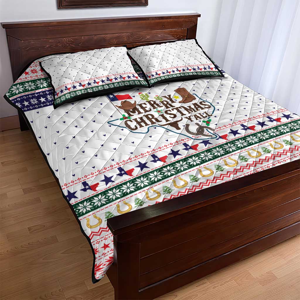 Merry Christmas Yall Texas Quilt Bed Set Xmas Holiday Patterns - Wonder Print Shop