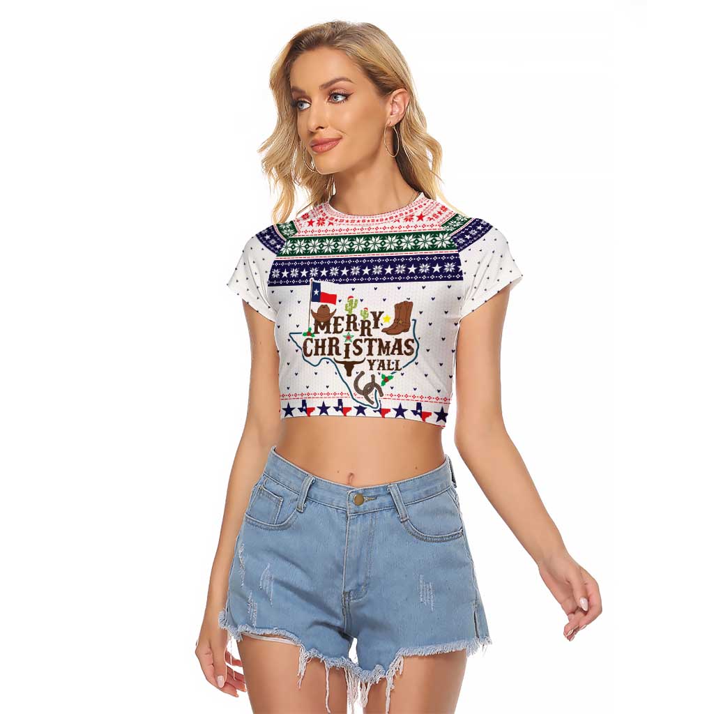 Merry Christmas Yall Texas Raglan Cropped T Shirt Xmas Holiday Patterns - Wonder Print Shop