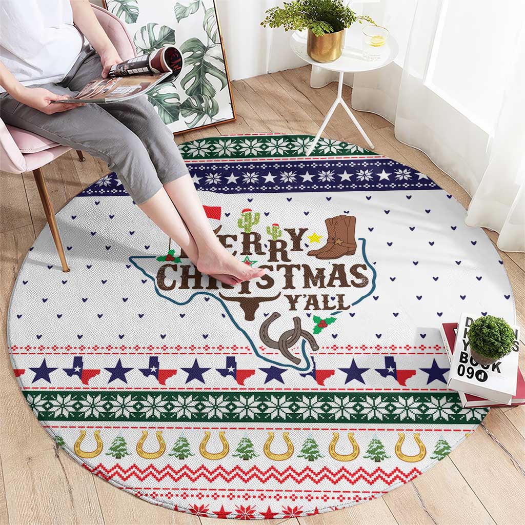 Merry Christmas Yall Texas Round Carpet Xmas Holiday Patterns - Wonder Print Shop