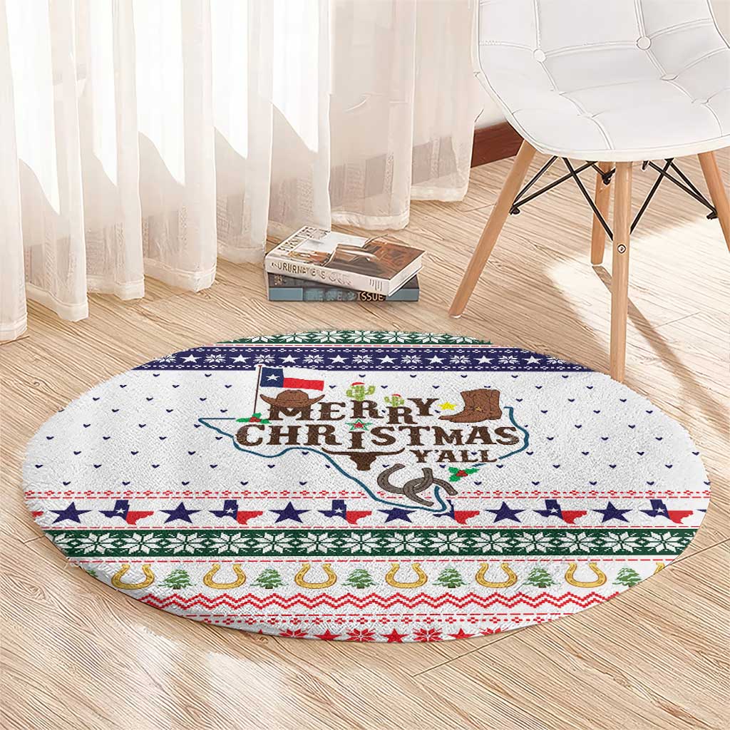 Merry Christmas Yall Texas Round Carpet Xmas Holiday Patterns - Wonder Print Shop