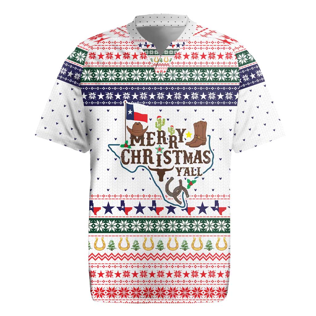 Merry Christmas Yall Texas Rugby Jersey Xmas Holiday Patterns - Wonder Print Shop