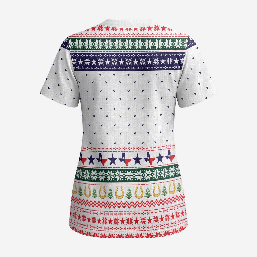Merry Christmas Yall Texas Scrub Top Xmas Holiday Patterns - Wonder Print Shop