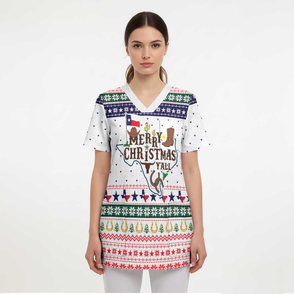 Merry Christmas Yall Texas Scrub Top Xmas Holiday Patterns - Wonder Print Shop