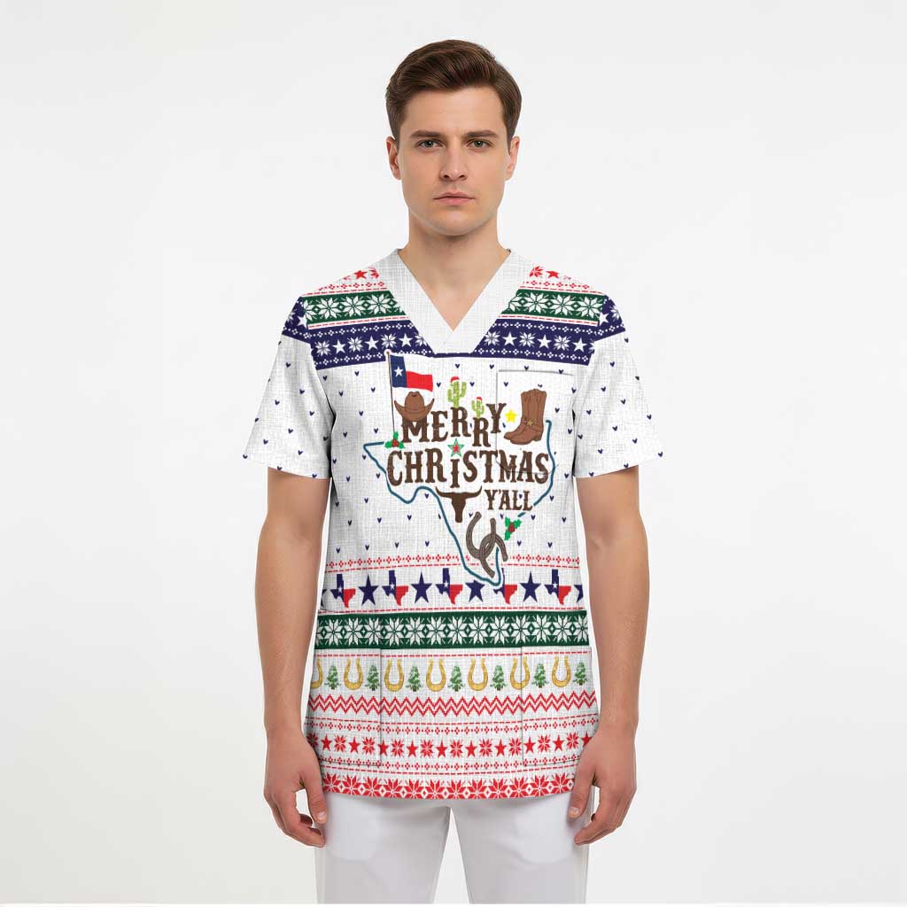 Merry Christmas Yall Texas Scrub Top Xmas Holiday Patterns - Wonder Print Shop