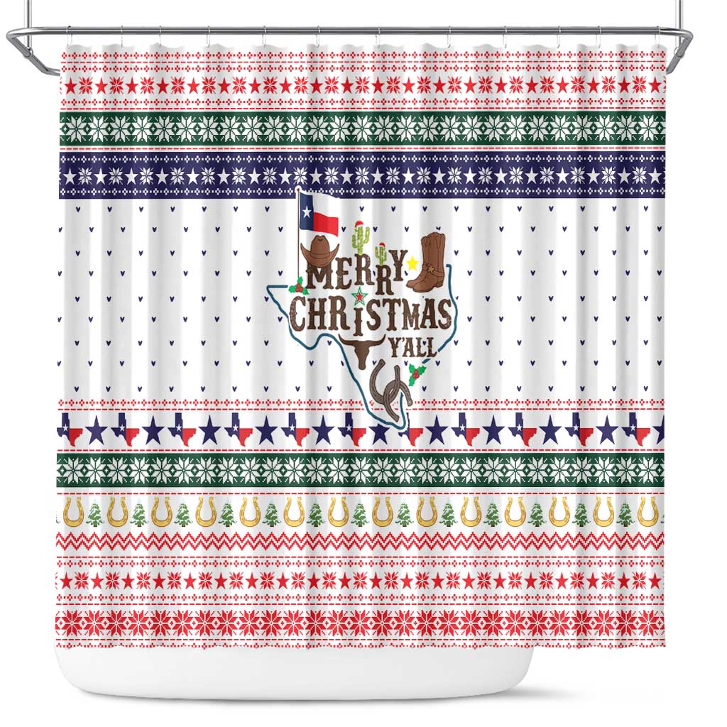 Merry Christmas Yall Texas Shower Curtain Xmas Holiday Patterns - Wonder Print Shop