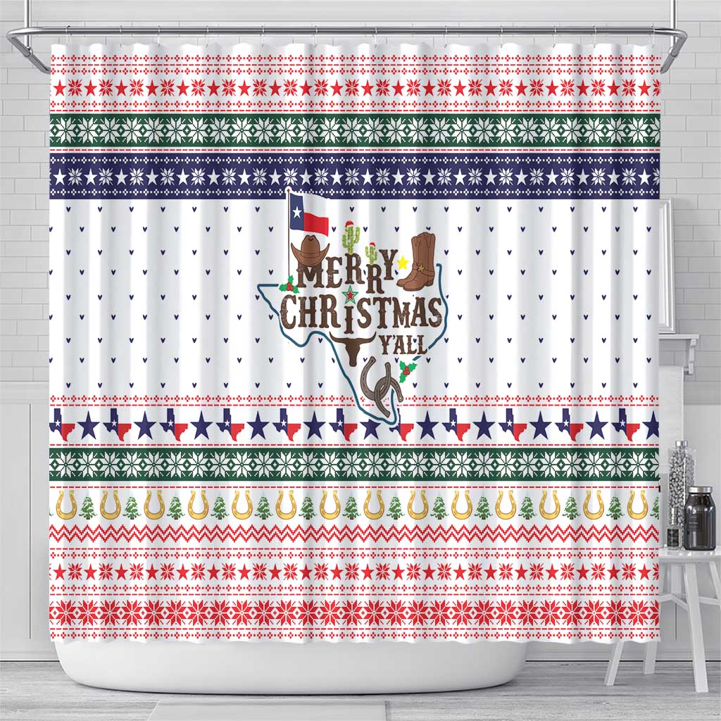 Merry Christmas Yall Texas Shower Curtain Xmas Holiday Patterns - Wonder Print Shop