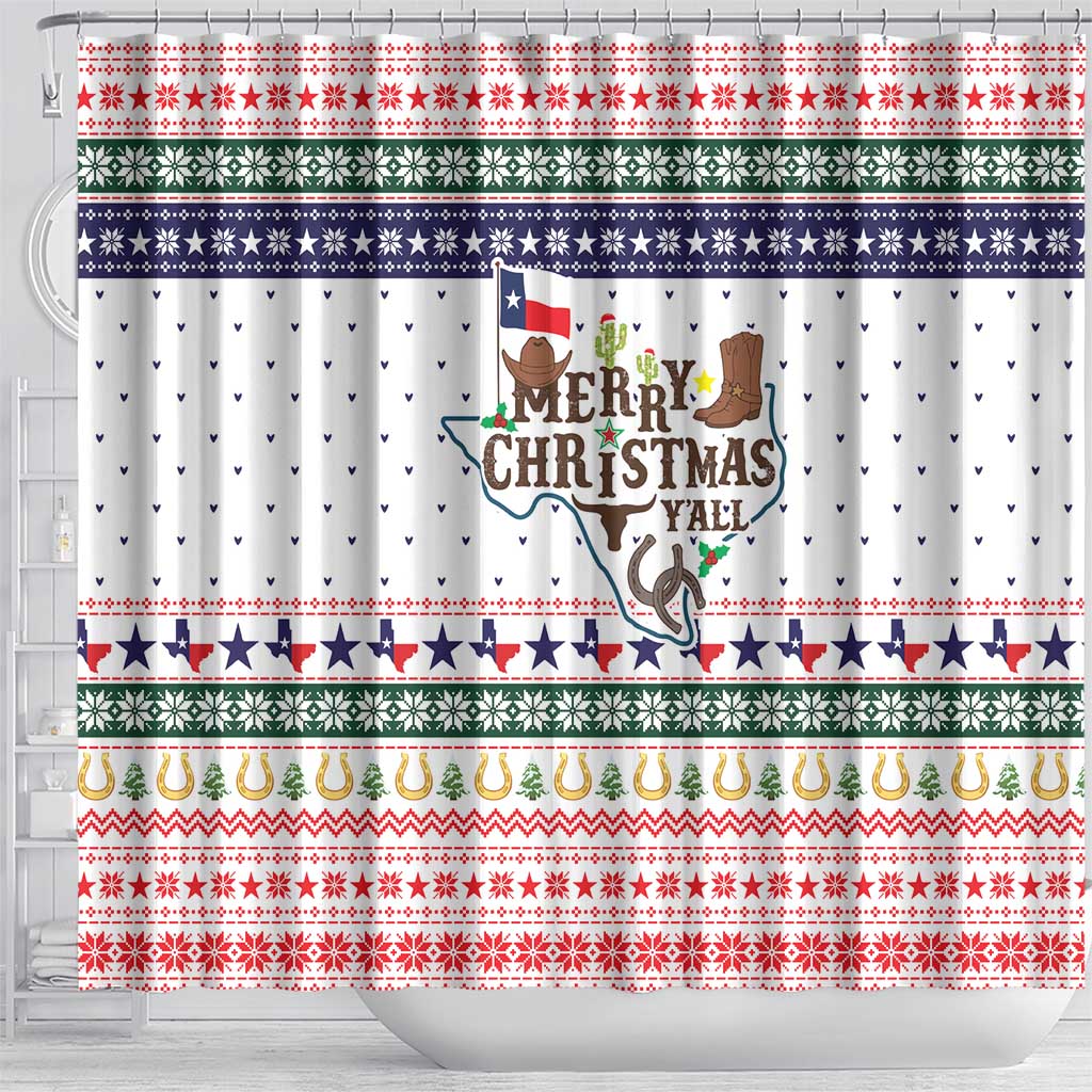 Merry Christmas Yall Texas Shower Curtain Xmas Holiday Patterns - Wonder Print Shop