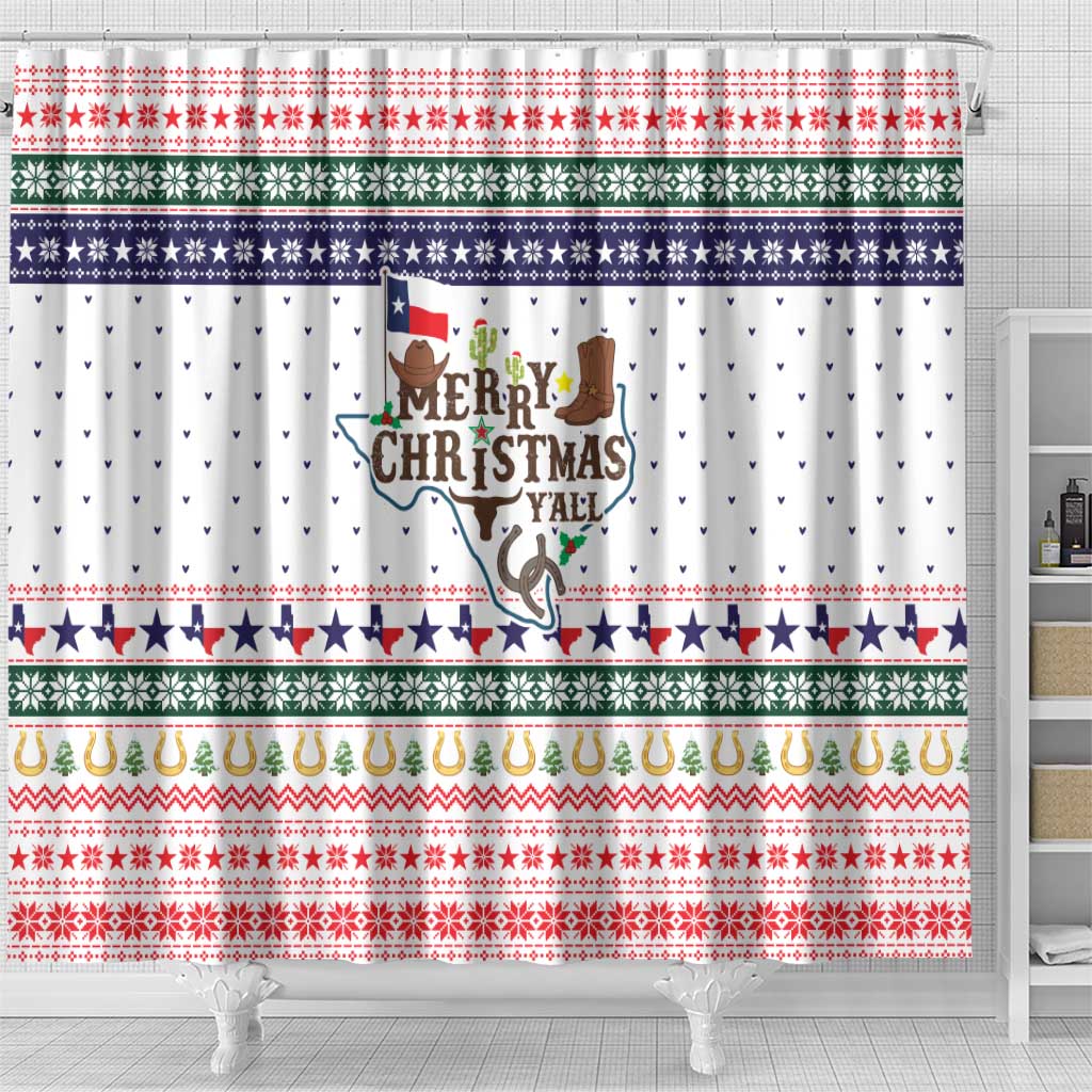 Merry Christmas Yall Texas Shower Curtain Xmas Holiday Patterns - Wonder Print Shop
