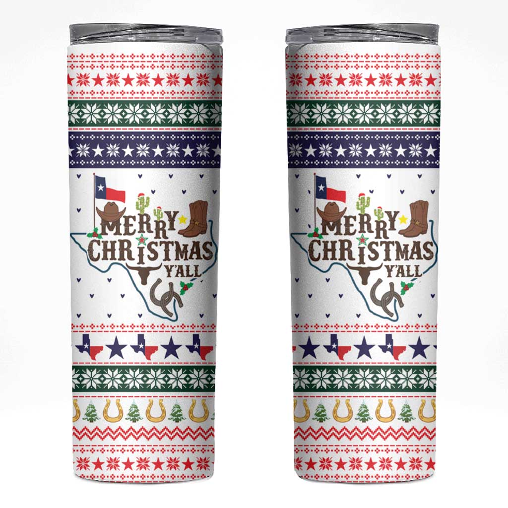 Merry Christmas Yall Texas Skinny Tumbler Xmas Holiday Patterns - Wonder Print Shop