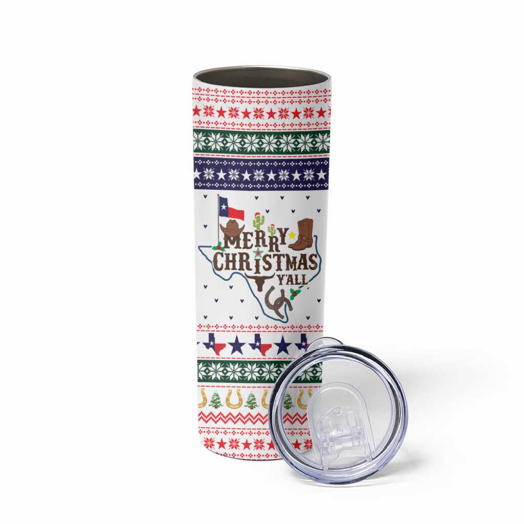 Merry Christmas Yall Texas Skinny Tumbler Xmas Holiday Patterns - Wonder Print Shop