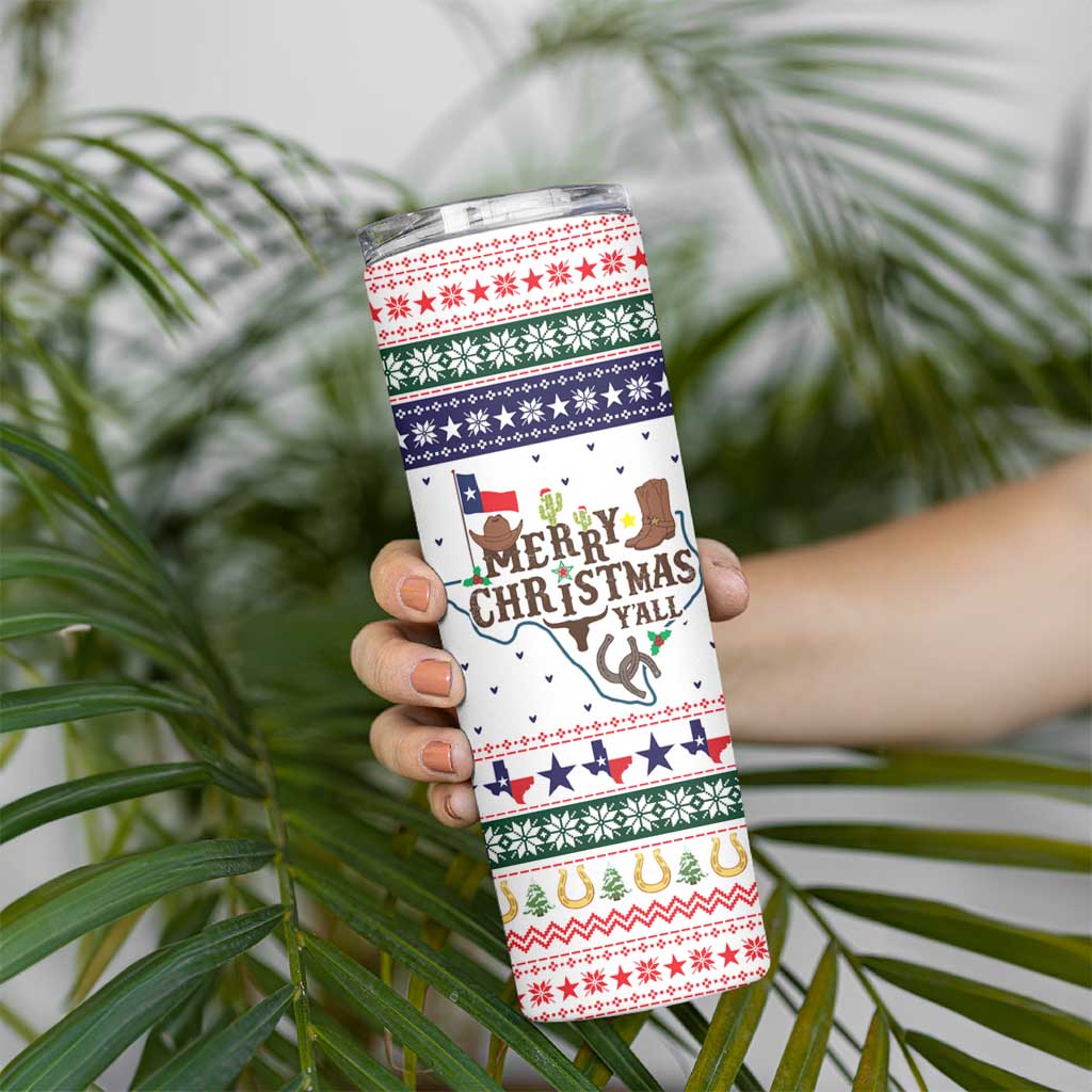Merry Christmas Yall Texas Skinny Tumbler Xmas Holiday Patterns - Wonder Print Shop