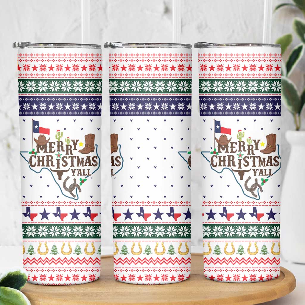 Merry Christmas Yall Texas Skinny Tumbler Xmas Holiday Patterns - Wonder Print Shop
