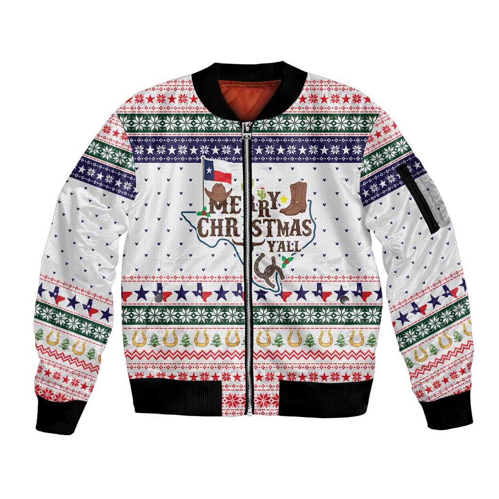 Merry Christmas Yall Texas Sleeve Zip Bomber Jacket Xmas Holiday Patterns - Wonder Print Shop