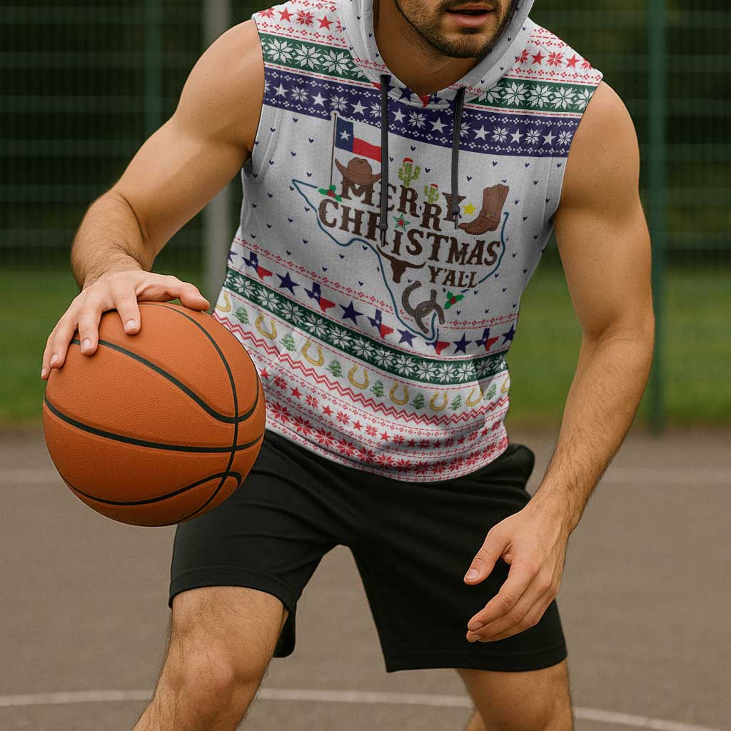 Merry Christmas Yall Texas Sleeveless Hoodie Xmas Holiday Patterns - Wonder Print Shop