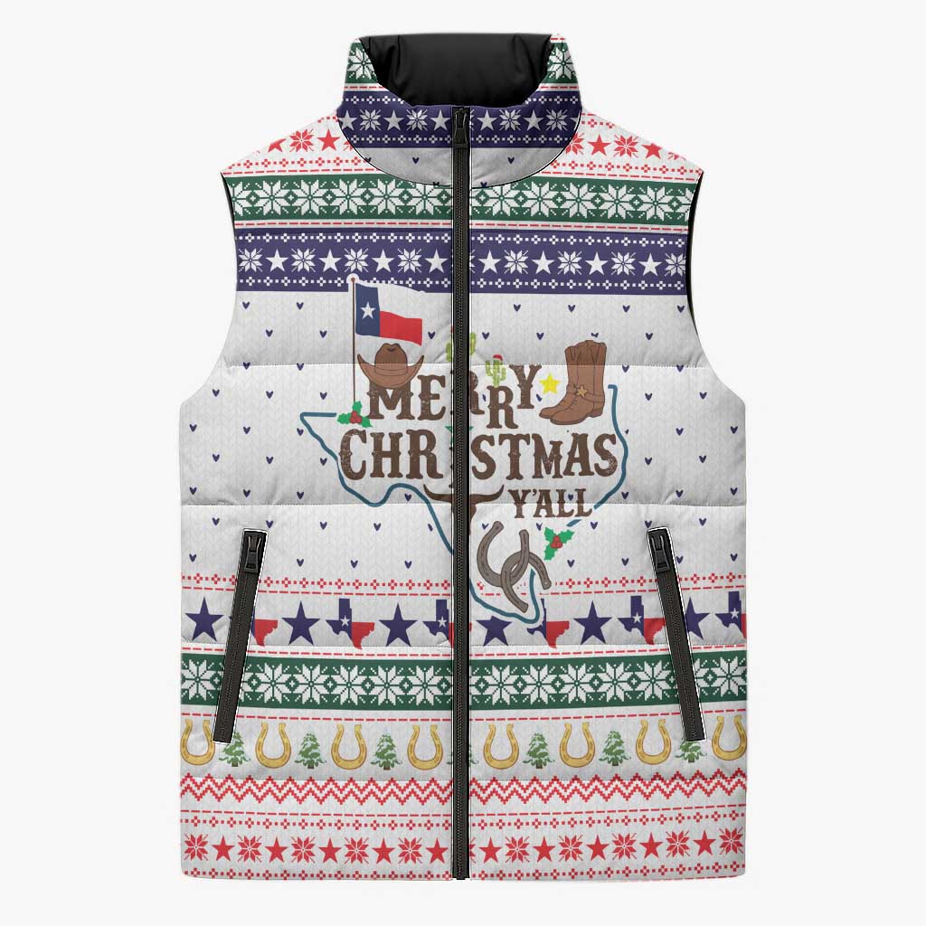 Merry Christmas Yall Texas Sleeveless Puffer Jacket Xmas Holiday Patterns - Wonder Print Shop