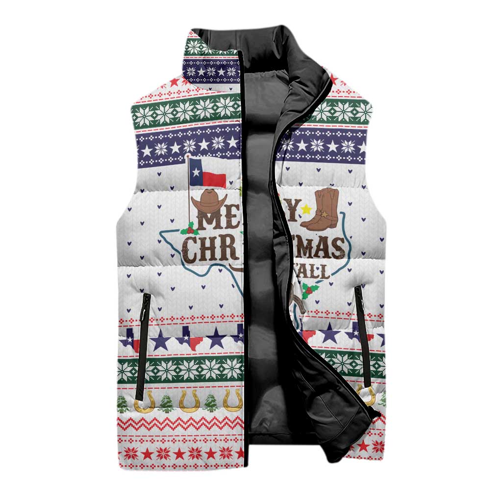 Merry Christmas Yall Texas Sleeveless Puffer Jacket Xmas Holiday Patterns - Wonder Print Shop