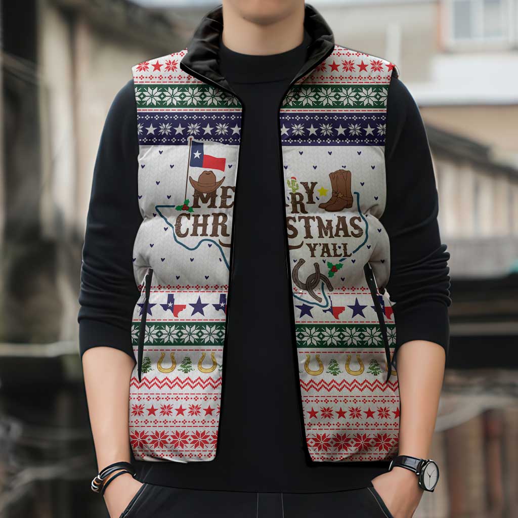 Merry Christmas Yall Texas Sleeveless Puffer Jacket Xmas Holiday Patterns - Wonder Print Shop