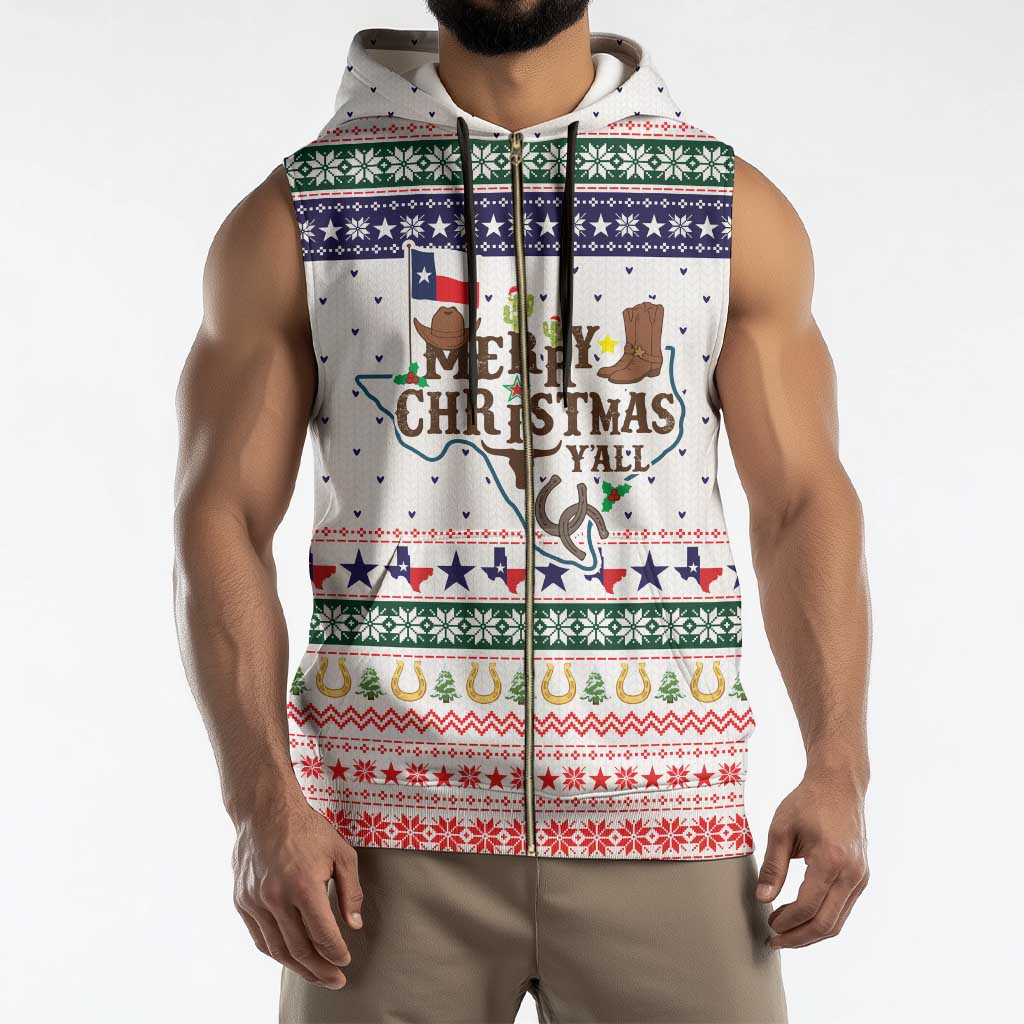 Merry Christmas Yall Texas Sleeveless Zip Hoodie Xmas Holiday Patterns - Wonder Print Shop