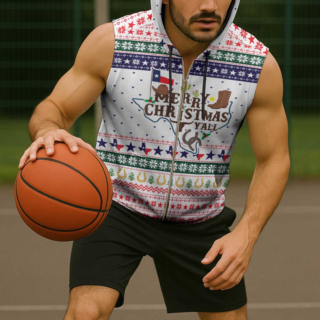 Merry Christmas Yall Texas Sleeveless Zip Hoodie Xmas Holiday Patterns - Wonder Print Shop