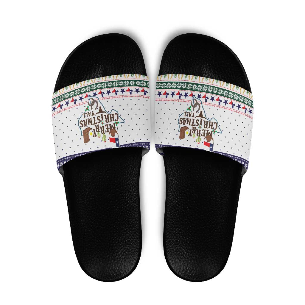 Merry Christmas Yall Texas Slide Sandals Xmas Holiday Patterns - Wonder Print Shop