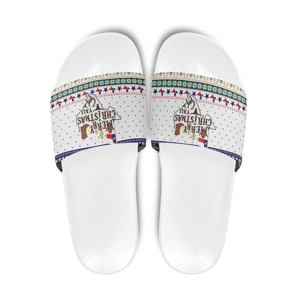 Merry Christmas Yall Texas Slide Sandals Xmas Holiday Patterns - Wonder Print Shop