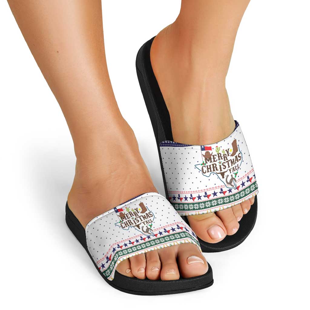 Merry Christmas Yall Texas Slide Sandals Xmas Holiday Patterns - Wonder Print Shop