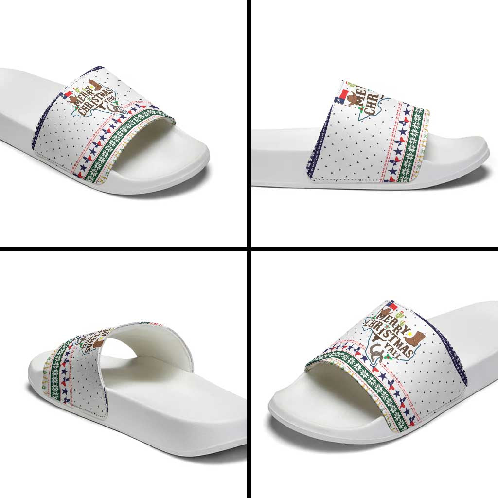 Merry Christmas Yall Texas Slide Sandals Xmas Holiday Patterns - Wonder Print Shop