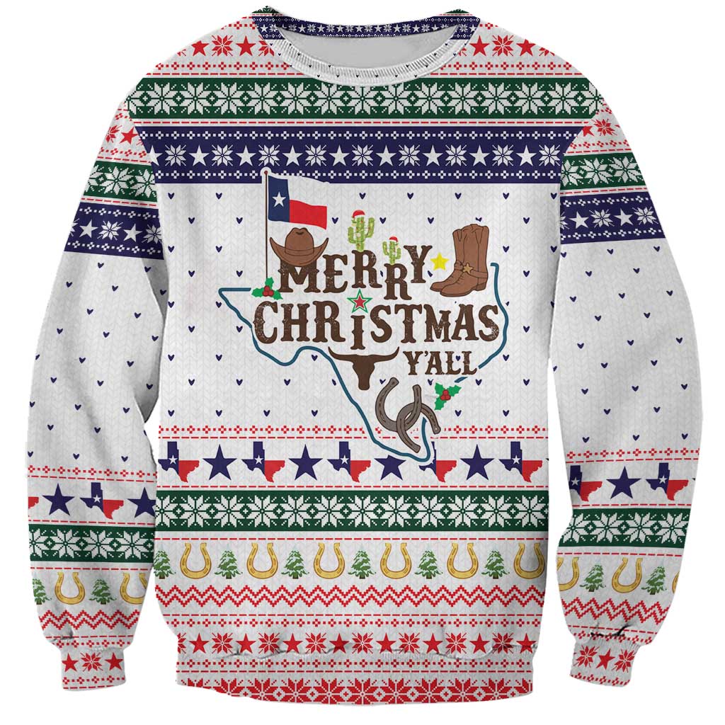 Merry Christmas Yall Texas Sweatshirt Xmas Holiday Patterns - Wonder Print Shop