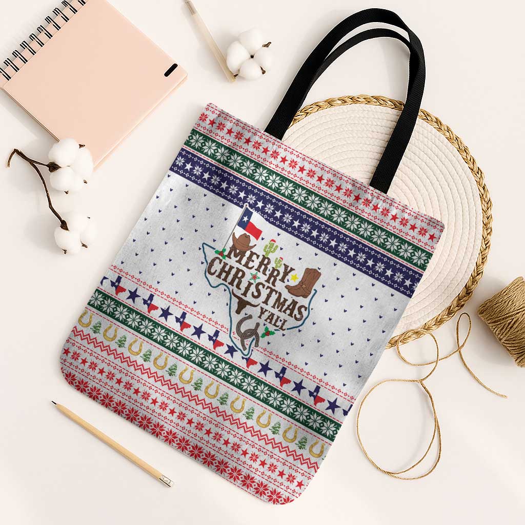 Merry Christmas Yall Texas Tote Bag Xmas Holiday Patterns - Wonder Print Shop