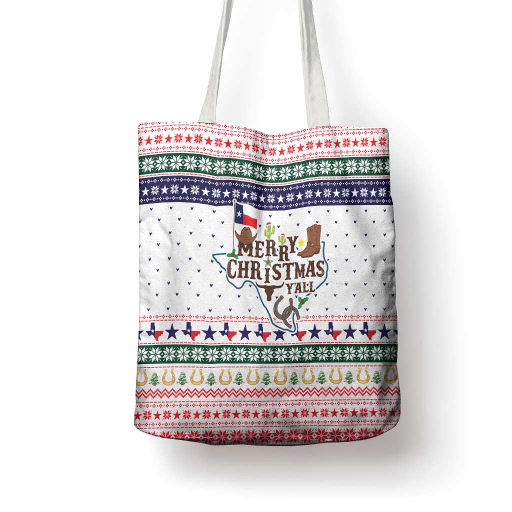 Merry Christmas Yall Texas Tote Bag Xmas Holiday Patterns - Wonder Print Shop