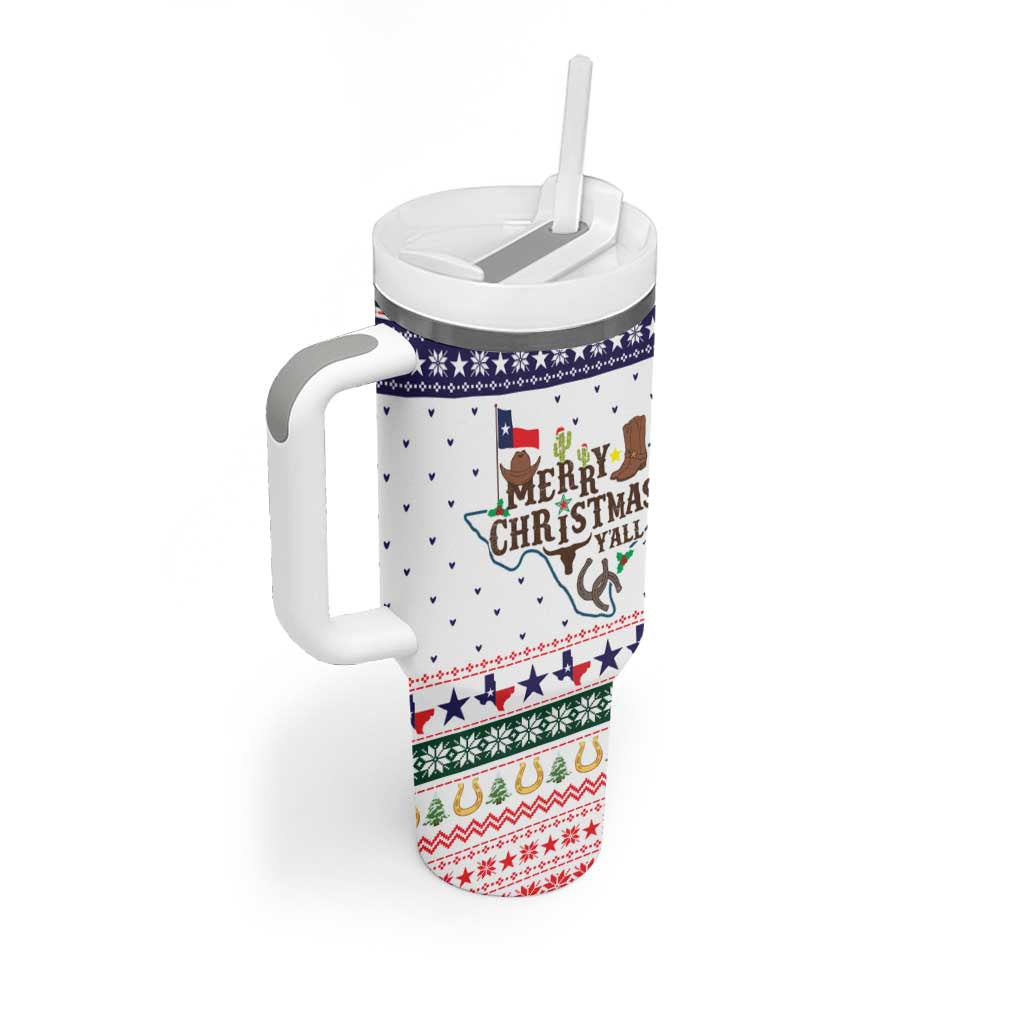 Merry Christmas Yall Texas Tumbler With Handle Xmas Holiday Patterns - Wonder Print Shop