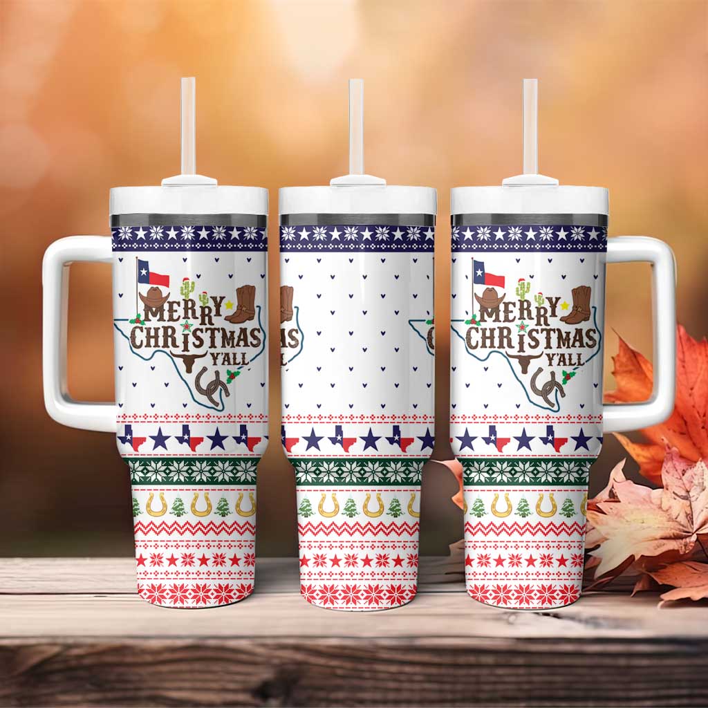 Merry Christmas Yall Texas Tumbler With Handle Xmas Holiday Patterns - Wonder Print Shop